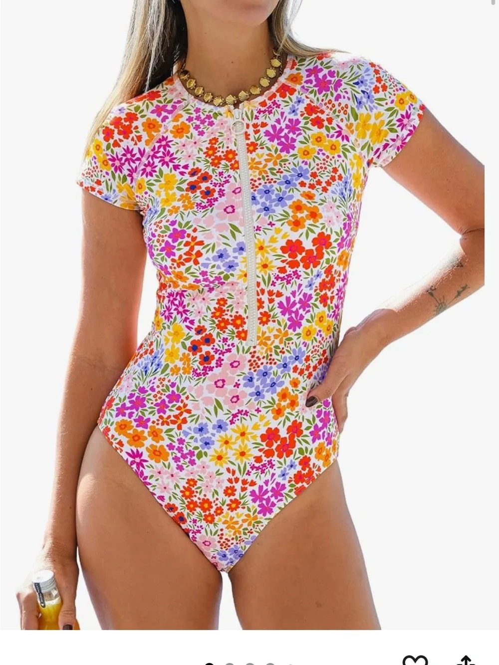 Floral Zip-Front One-Piece Swimsuit — Multicolor